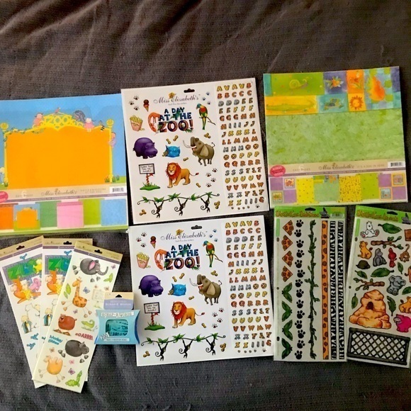 Miss Elizabeth’s Other - Miss Elizabeth’s Scrapbook Paper & Sticker Bundle. Zoo theme. 10 items. NWOT